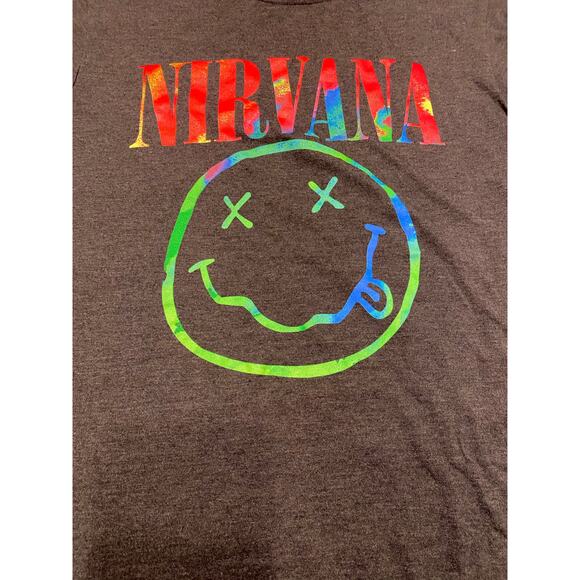 Nirvana Tie Dye Dazed Smiley Face‎ Heather Gray Short Sleeve Size XS Grunge Band - Picture 2 of 6